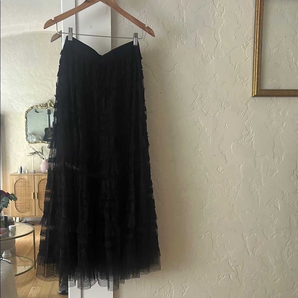 All Saints Black Tiered Maxi Skirt